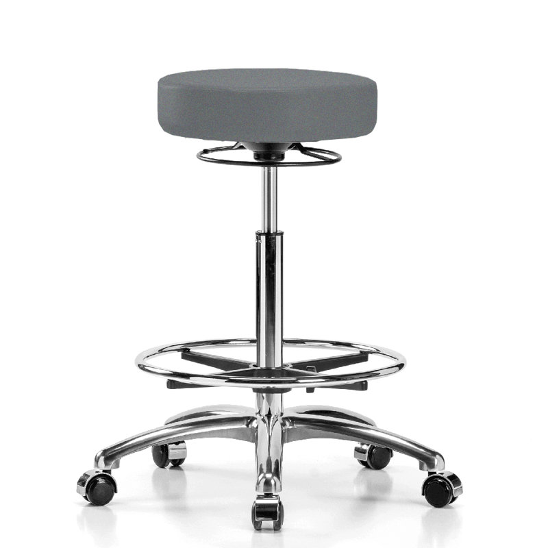 Tabouret réglable en hauteur avec anneau de pied PERCH | Hauteur du banc élevé: 25 à 35 po, Tissu cendré, Chrome