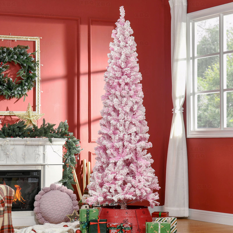 Arbre de Noël artificiel pin enneigé 7,5 pi avec branches minces et réalistes, H 7 pi 4 po