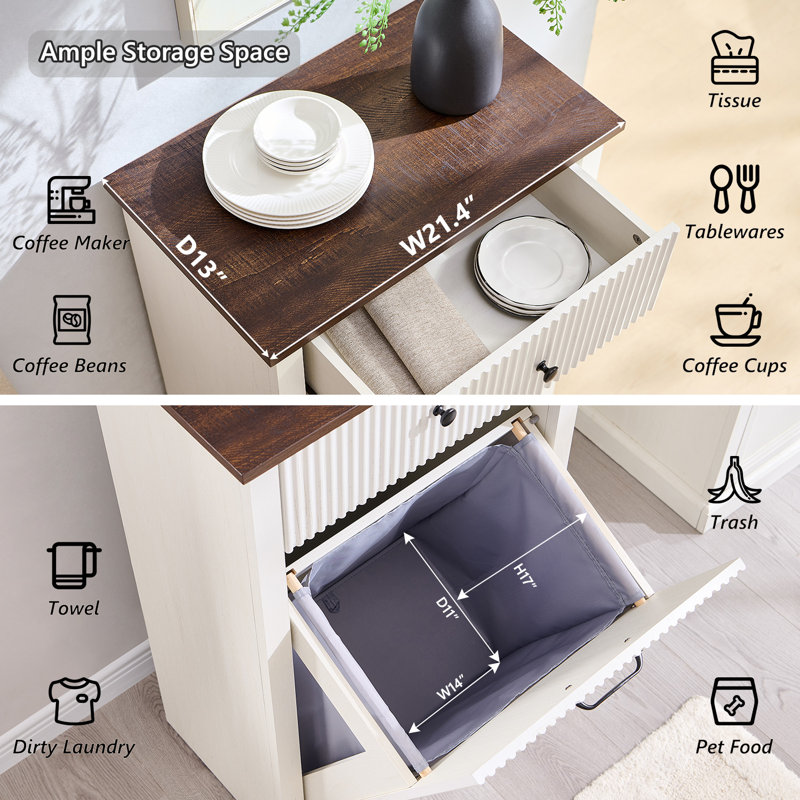 Armoire à paniers à linge avec tiroirs, panier à linge cannelé pour salle de bain Modern, Blanc, Une seule porte