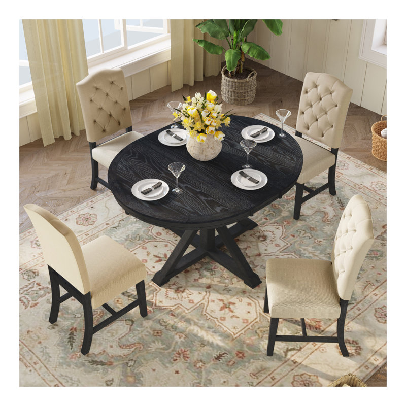 Ensemble de table de salle à manger avec table extensible et 4 chaises rembourrées pour salle à manger et salon, Espresso