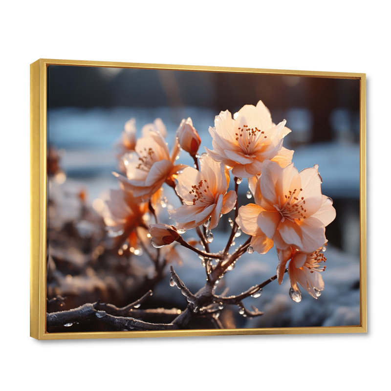 "Breyelle Winter Landscape Frozen Blossoms III", reproduction d'art sur toile, 12" H x 20" W, Cadre flottant doré