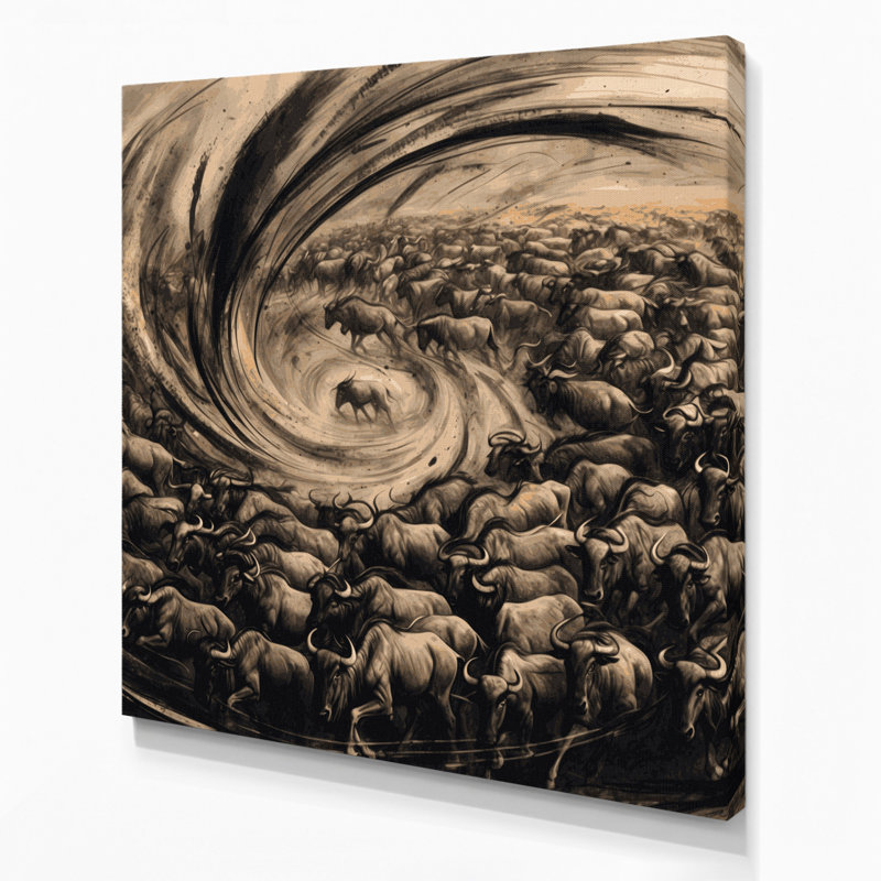 Faune, gnous, art mural sur toile gris, H 32 po x l 32 po
