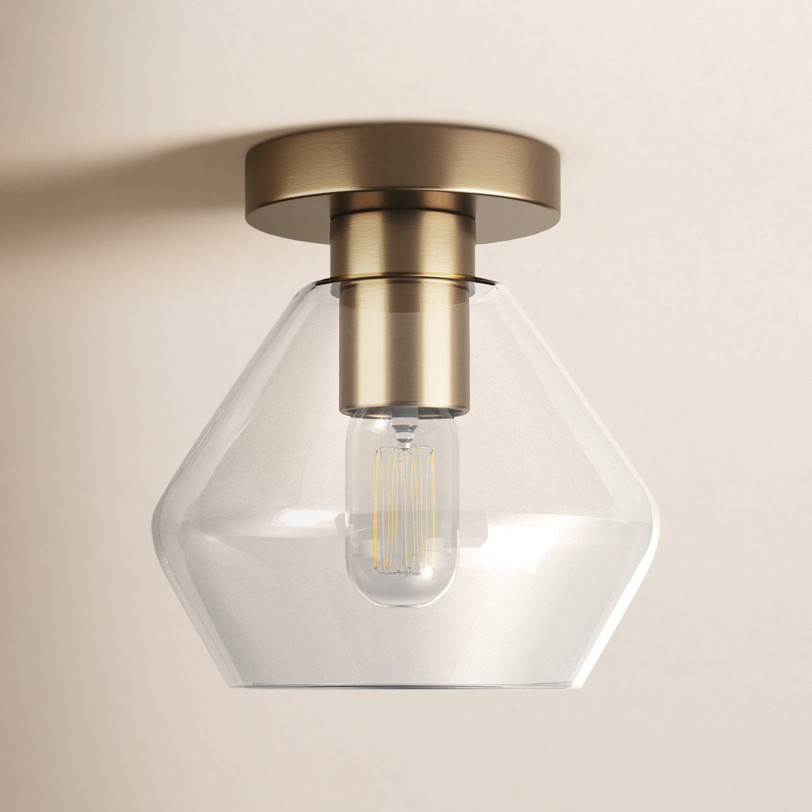 Rooks Single Light Glass Semi Flush Mount, Satin Brass