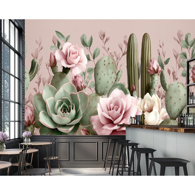 Papier peint adhésif à motif floral Boho Desert Florals, L 96 po x l 69 po