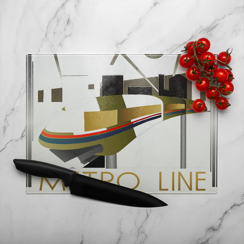 Art Deco Metro Line Glass Chopping Board, 28cm L x 20cm W