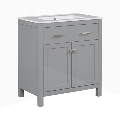 Meuble-lavabo pour salle de bain avec lavabo en céramique avec 2 portes et une tablette