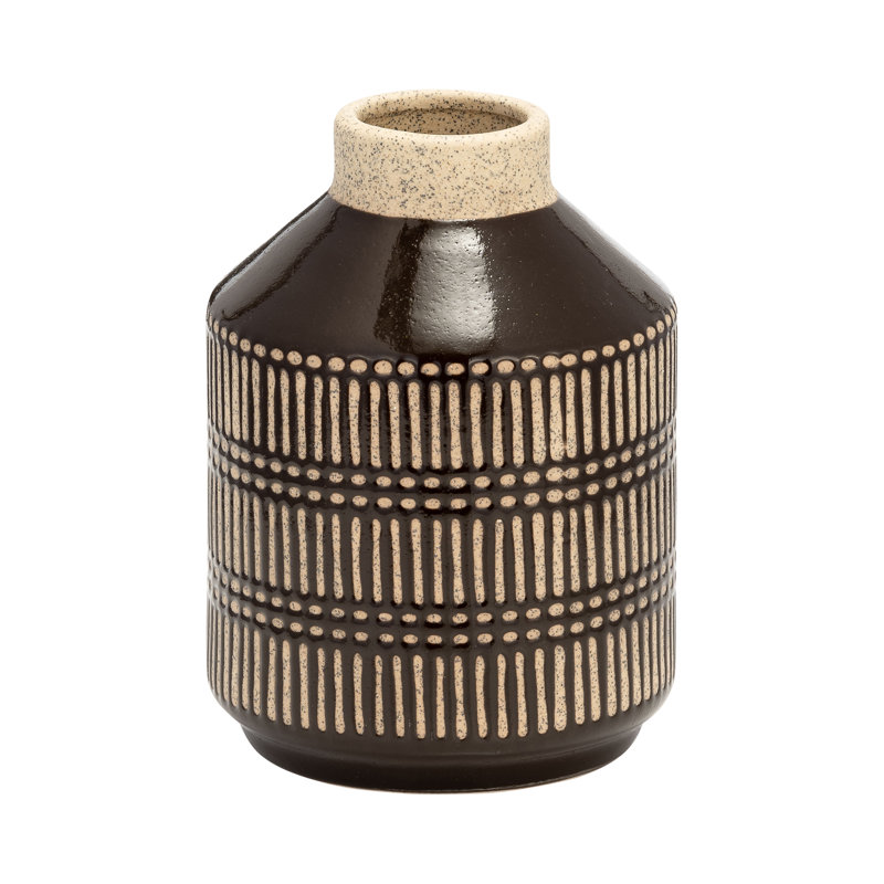 Ceramic 9"H Lines Vase, Java, 7" H x 5" W x 5" D
