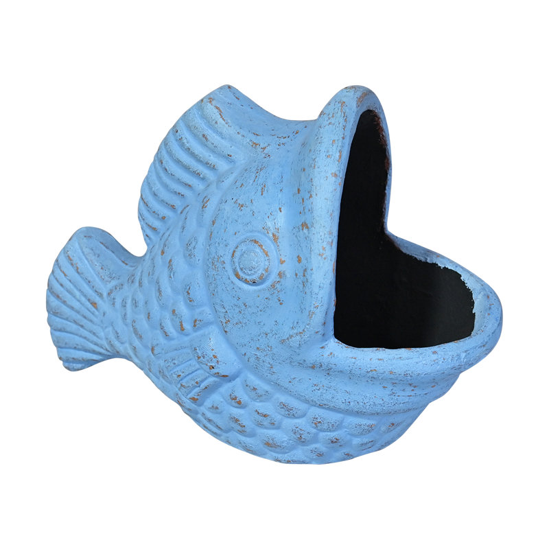 Sculpture de poisson en argile patrimoniale - Jardinière
