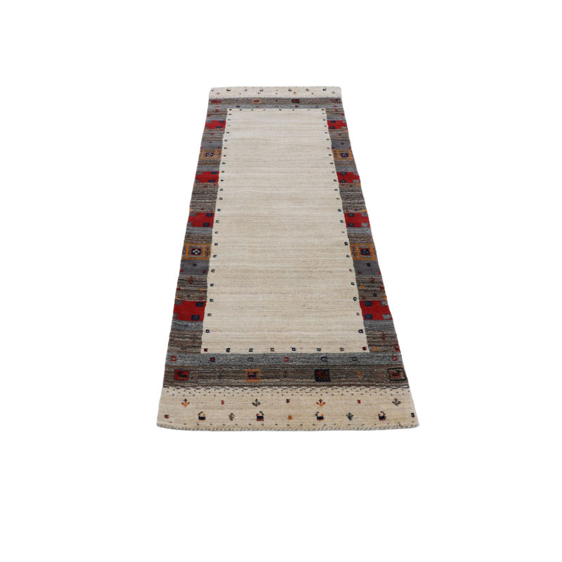 Gabbeh Vida Handwoven Wool Beige Rug, Runner 75cm x 240cm