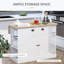 Îlot de cuisine de 47 po en bois cannelé, armoire de rangement de comptoir avec rallonge, tiroir, tablettes ouvertes, rangement, blanc