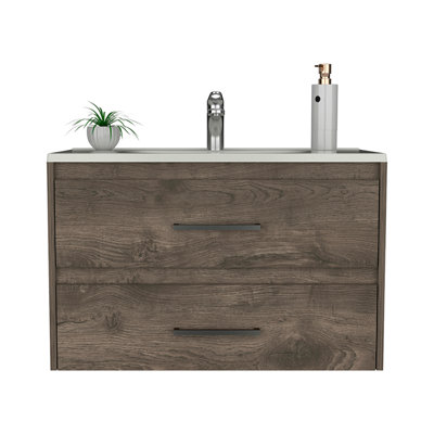 Meuble-lavabo mural pour salle de bain Alma, brun foncé / blanc