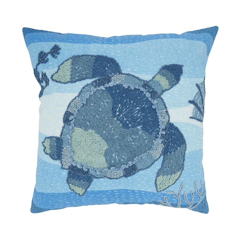 Housse pour coussin décoratif d'extérieur bleu de cobalt brodé tortue l 20 po x L 20 po