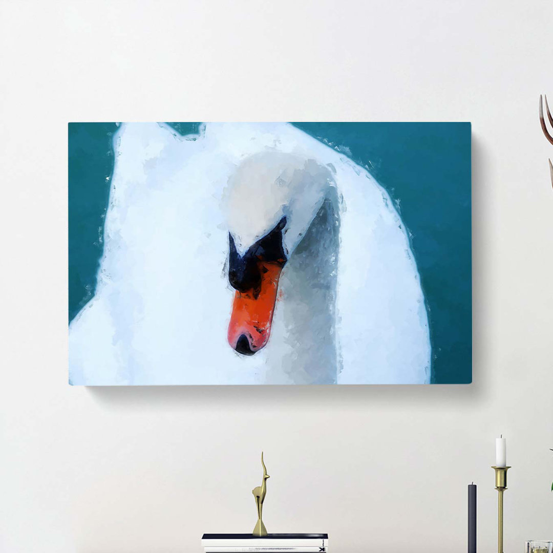 Leinwandbild Swan Upon a Green Lake in Abstract