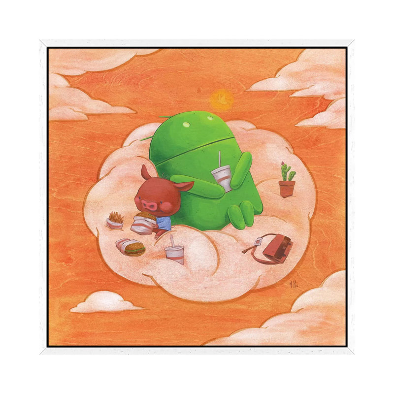 Robot Pig by Martin Hsu - Print on Canvas, 66.04 cm H x 66.04 cm W, White Framed