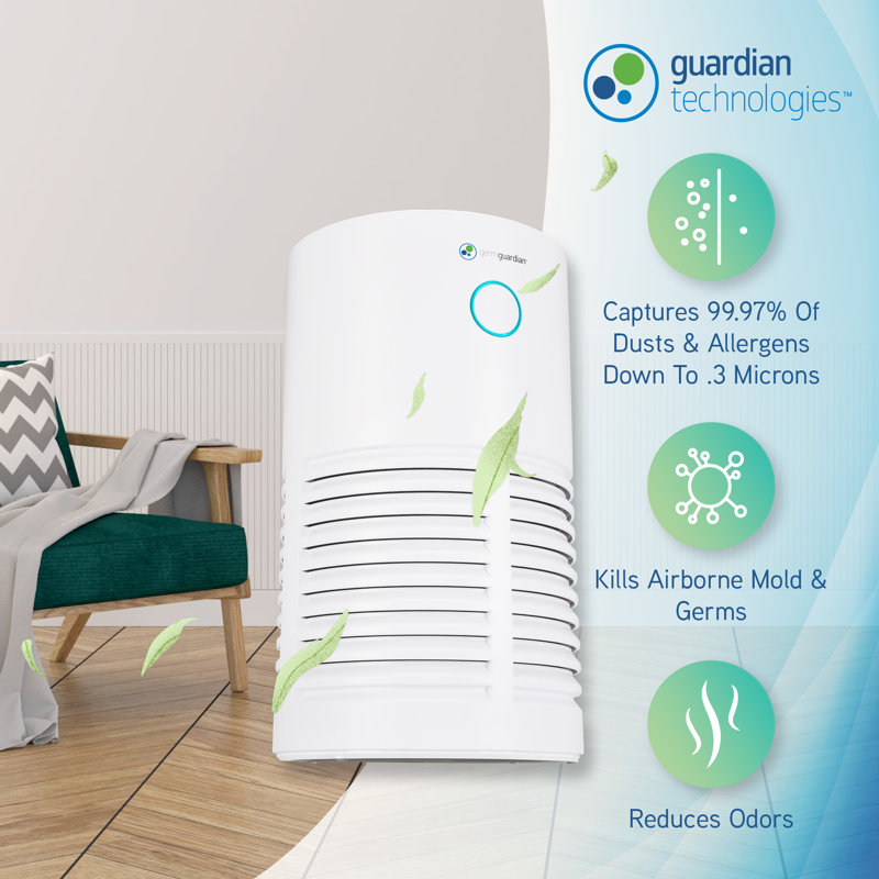 White 18" Energy Star Air Purifier with HEPA Filter and UV-C