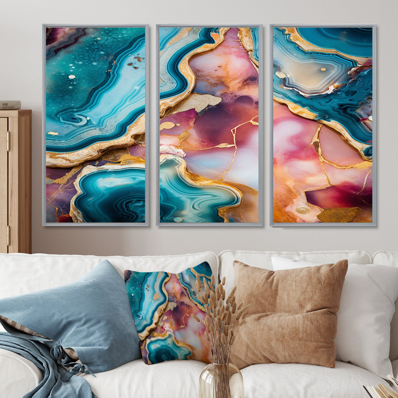 Jaelynn - Ensemble de décoration murale en marbre, Encadrement argenté, H 28 po x l 36 po x P 1 po