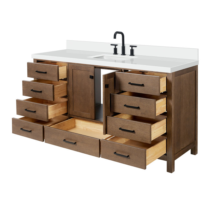Meuble-lavabo simple 67 po avec plateau Grevera, Chêne brun, Rectangular
