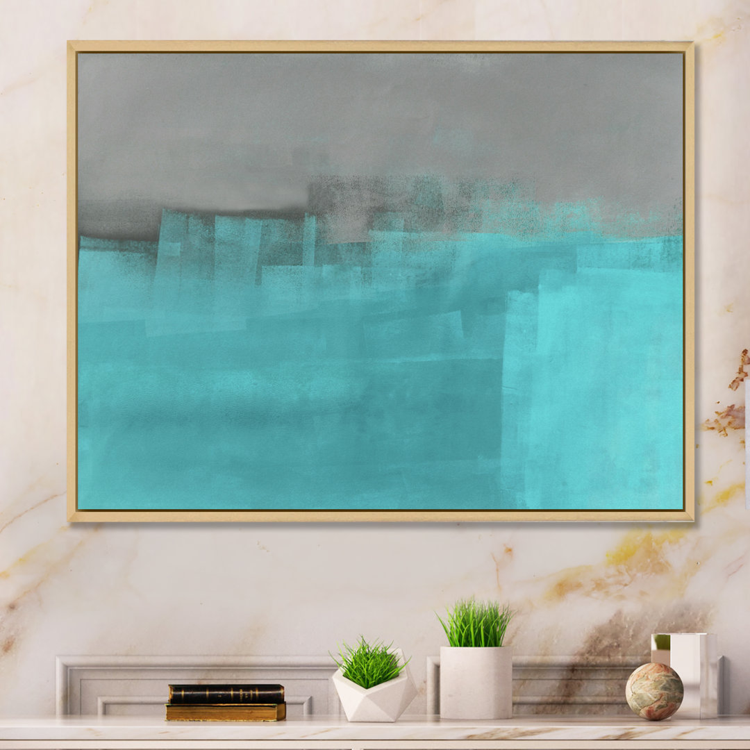 Gray Meets Turquoise Abstract Art - Floater Frame Print on Canvas Wrought Studio™ 