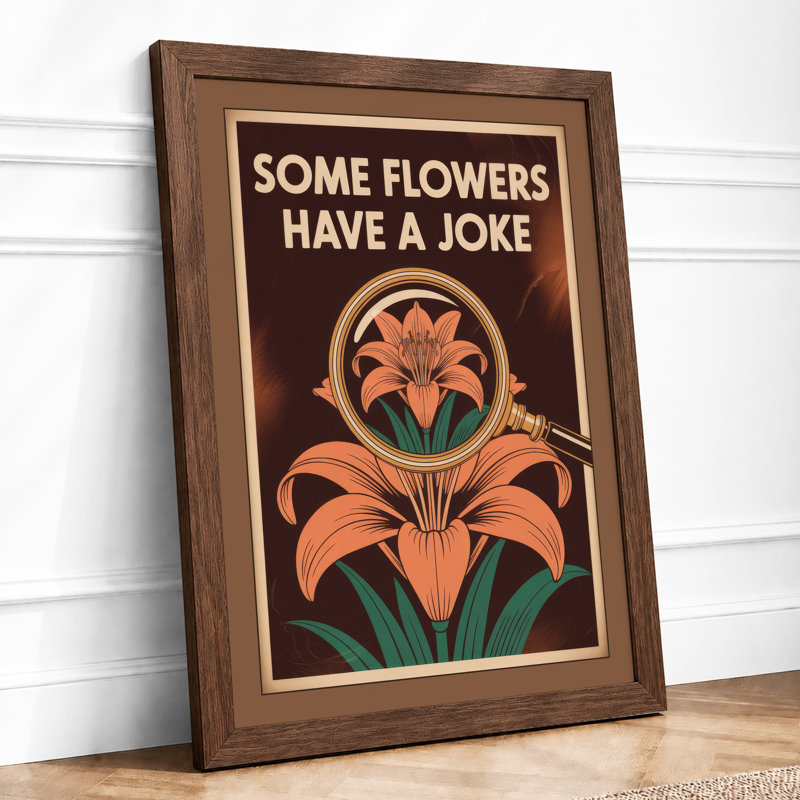 Flower with a Joke Art Deco - Framed Print, A3 - 42.0 x 29.7 cm, Walnut
