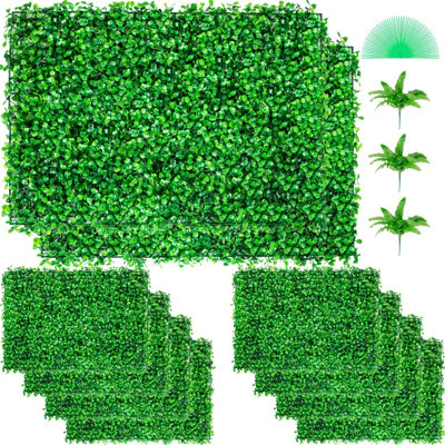 Panneau de buis artificiel UV 10 pièces, panneaux de haie de buis artificiel, toile de fond en gazon artificiel, 24 x 16 po, 4 po, herbe verte, faux mur, haies décoratives, clôture, intimité, intérieur, extérieur, jardin, cour