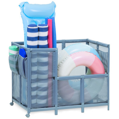 Coast Modern Pool Organizer for Floats and Toys - Extra Large Mesh Pool Storage Bin for Outdoors - Stone Blue