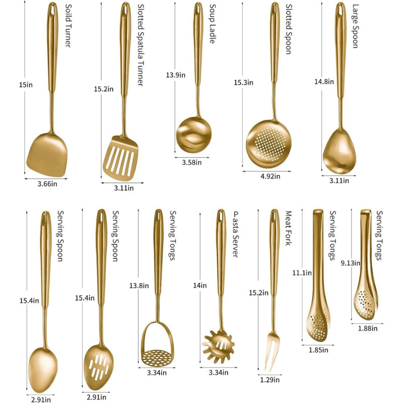 Matte Stainlss Steel 12 Pcs Kitchen Set, Long Metal Cooking Utensil Gadgets Tools Set