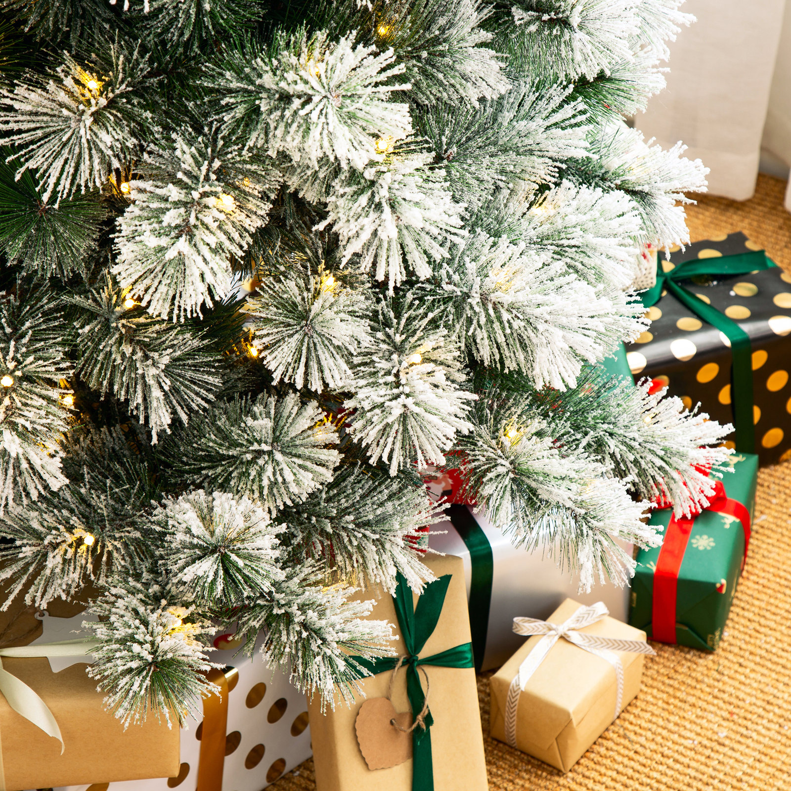 Slender Frosted 9' Pre-Lit Pine Christmas Tree, 7.5'