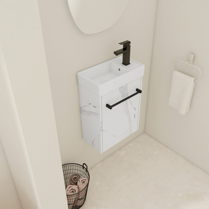 Meuble-lavabo mural flottant 16 po avec lavabo en céramique