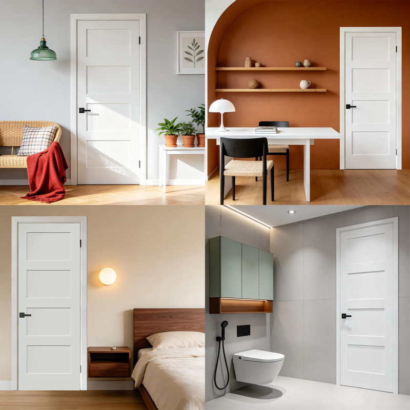 Primed 4-panel Solid Wood Interior Shaker Standard Door Without Bore Hole, 30" x 80"