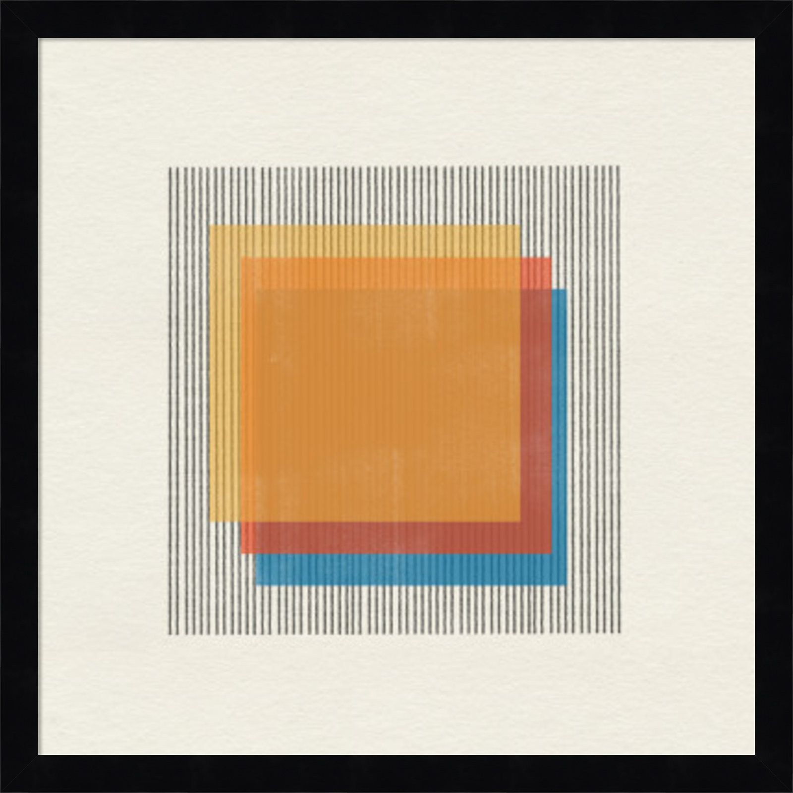 Midcentury Modern Squares No 1 Print, Black Framed, 17" H x 17" W x 1" D