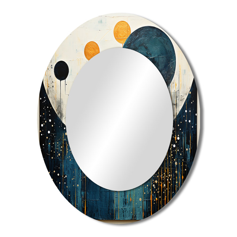 Miroir mural sarcelle jaune Mid Century Minimalist Rain II - sarcelle, 43 po x 33 po