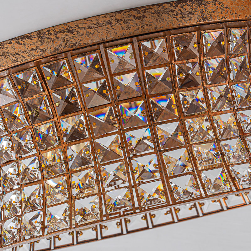16" 4-Light Antique Gold Clear Crystal Flush Mount