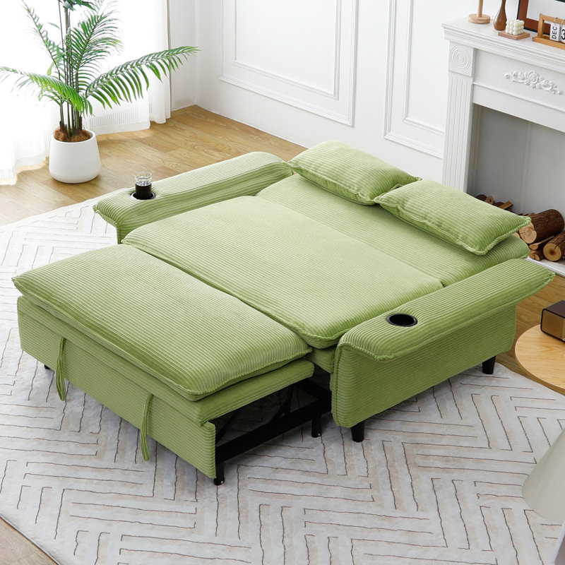 Canapé-lit multifonctionnel avec tissu rayé distinctif, Vert