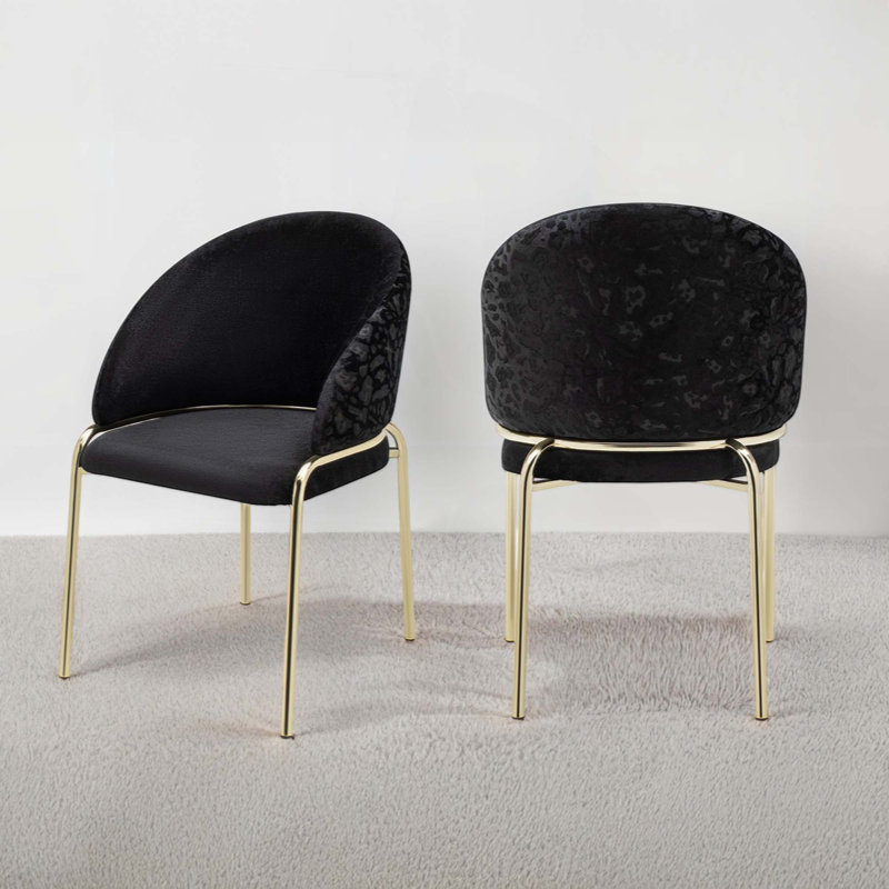 Chaises de style moderne 2 pièces en velours et pieds en métal enduit d'or