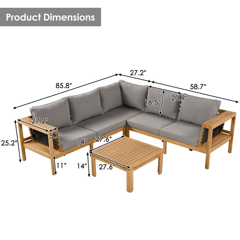 Ensemble de conversation pour canapé en L 4 pièces avec table basse et ensemble de conversation pour l'extérieur 4 pièces