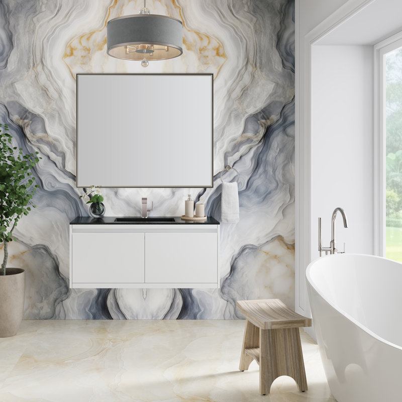 Mantova 47.25'' W Single Vanity, Charcoal Black, Glossy White