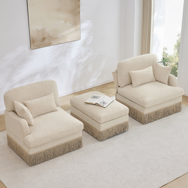 Canapé en chenille à imprimé léopard avec support ergonomique, repose-pieds mobile, garniture à pampille, siège profond et ensemble modulaire sans outil pour les salons modernes.