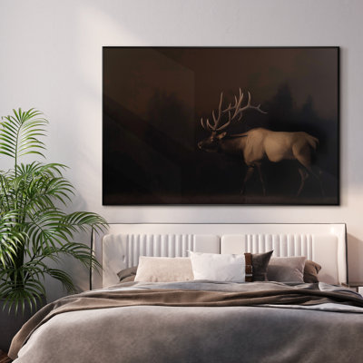 Extra Large Wall Art Fabric Print - Elk Moose Animal Dark Artwork Decor for Living Room or Bedroom - "Frame Assembly Required (Unfinished Frame)"