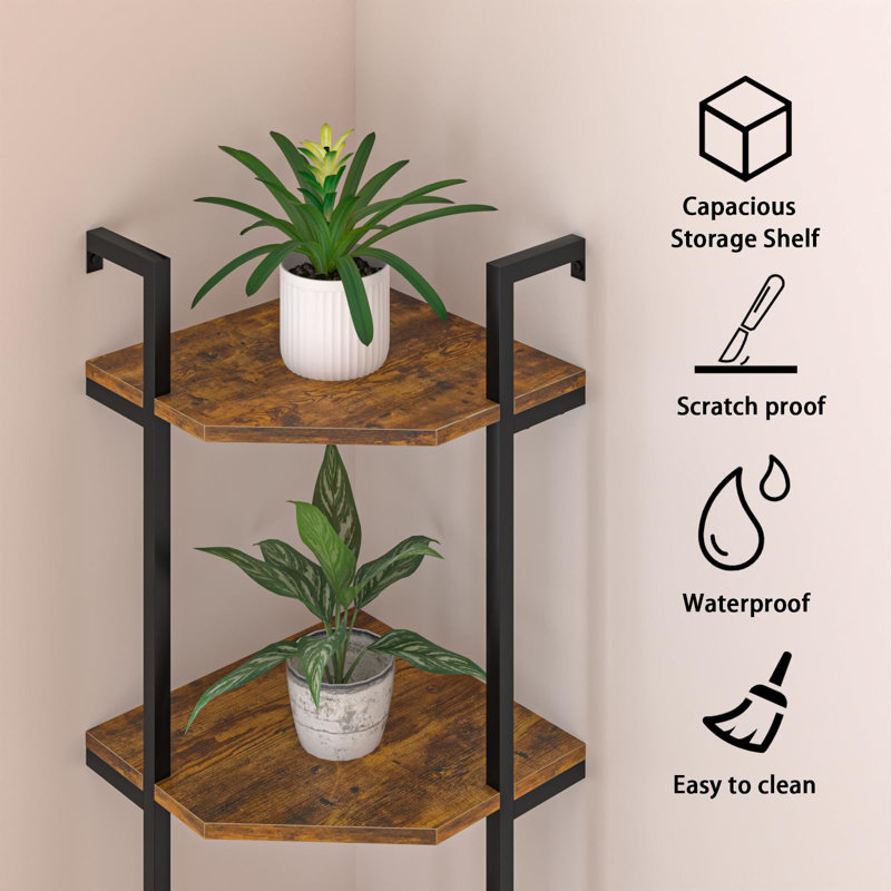 Brown Metal and Wood 6-Tier Corner Ladder Bookcase