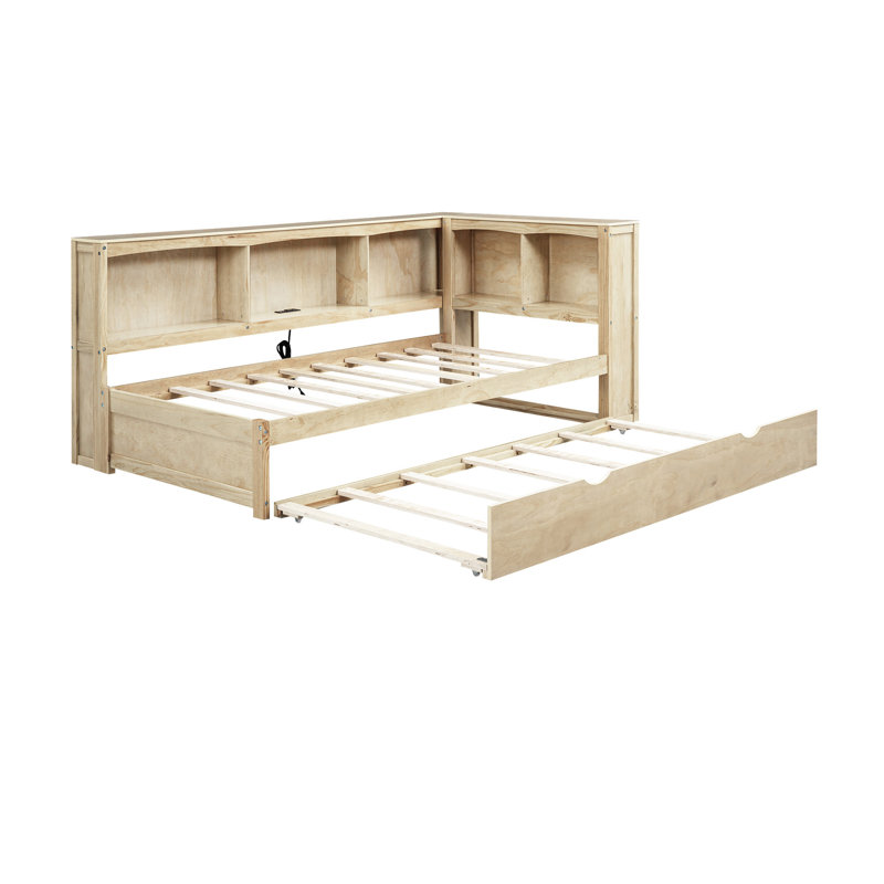 Twin Size Daybed with Trundle, Storage Cabinets and USB Ports, Wood