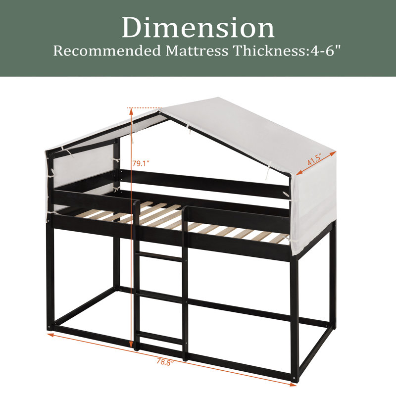 Twin Over Twin Wood Bunk Bed With Tent, Espresso