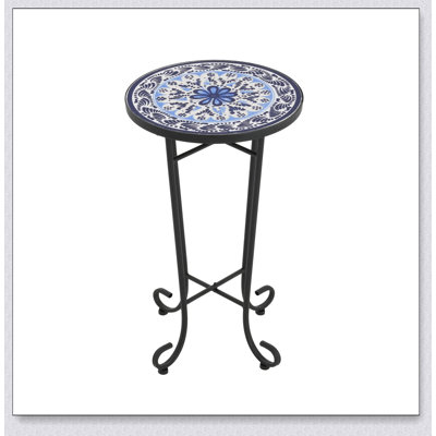 Table d'appoint de patio, bleu et noir
