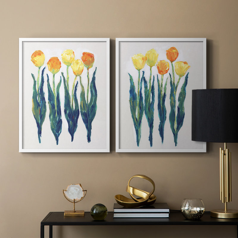 Tulipes en rang I - reproduction encadrée de qualité supérieure - prête à être accrochée - aucun clou requis - aucun clou requis
