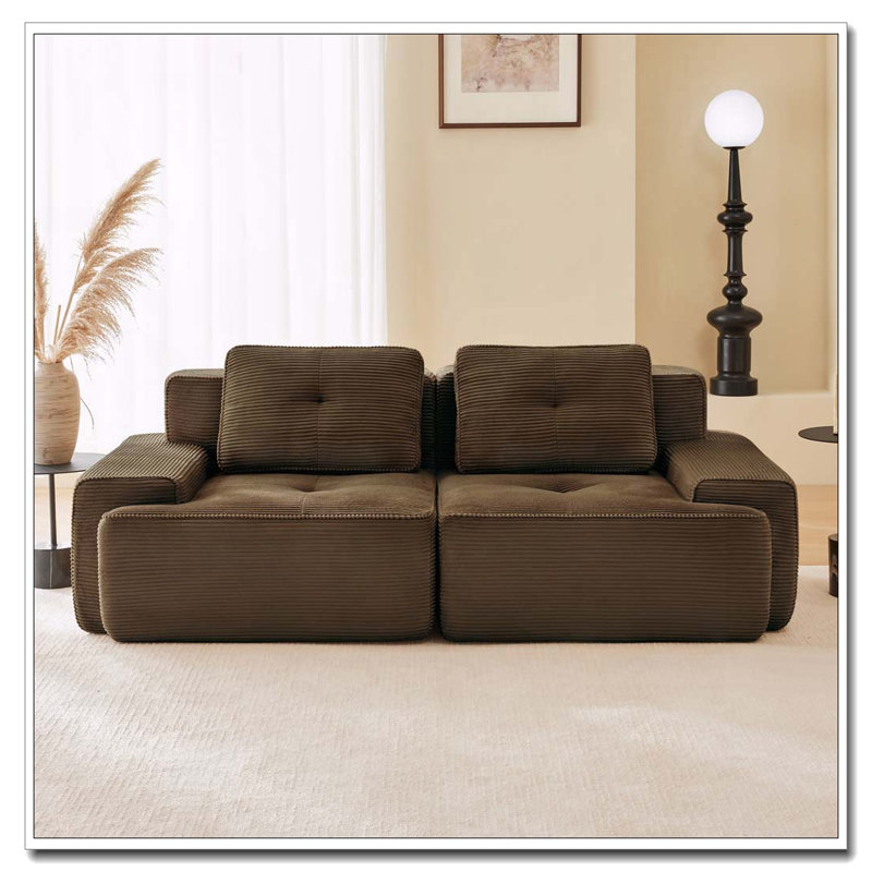 Modern Corduroy Sofa, Brown -2Seat