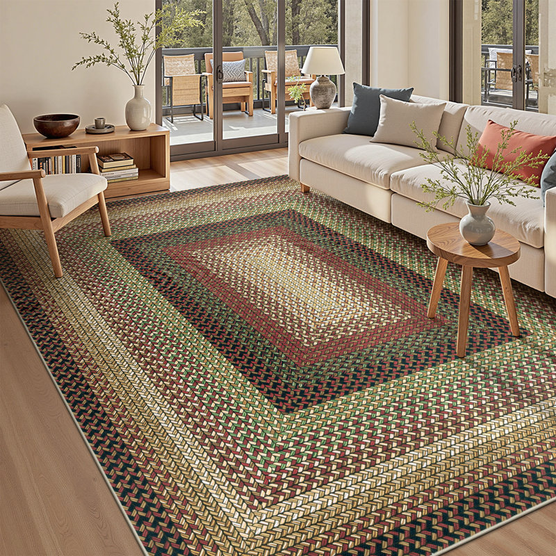 Braided Print Large Area Rug, Rectangle 8' x 10', Yellow/Brown/Black/Red