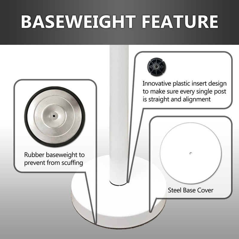 36" Retractable Belt Queue Safety Stanchion Barrier (2 Posts w/78" Blk Belt), White