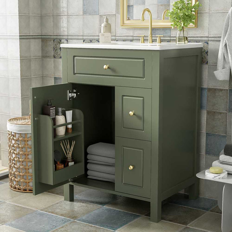 Meuble-lavabo de 24 po avec lavabo en céramique, Vert