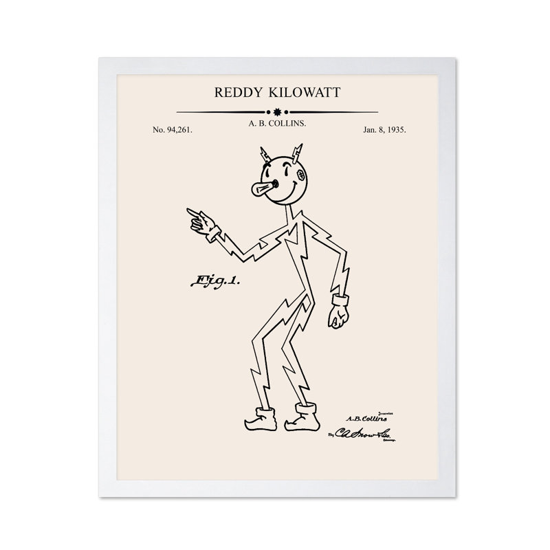 Reddy Kilowatt Blueprint, 11"H x 14"W, Poster, White Framed