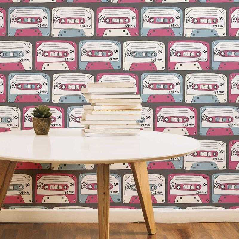 Papier peint adhésif rétro Tapes, L 10,5 po x l 24 po