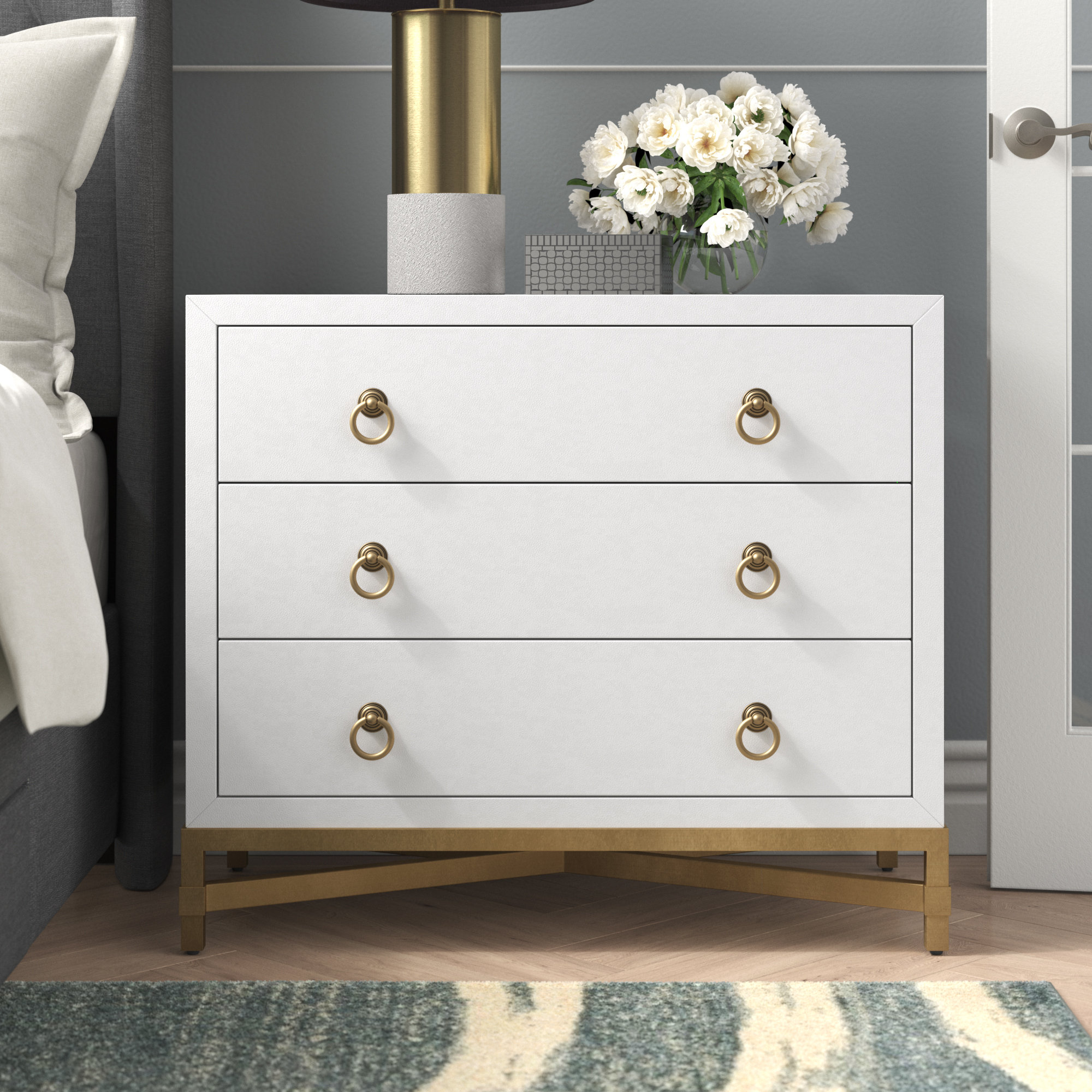 Strand White Shagreen Three Drawer Nightstand